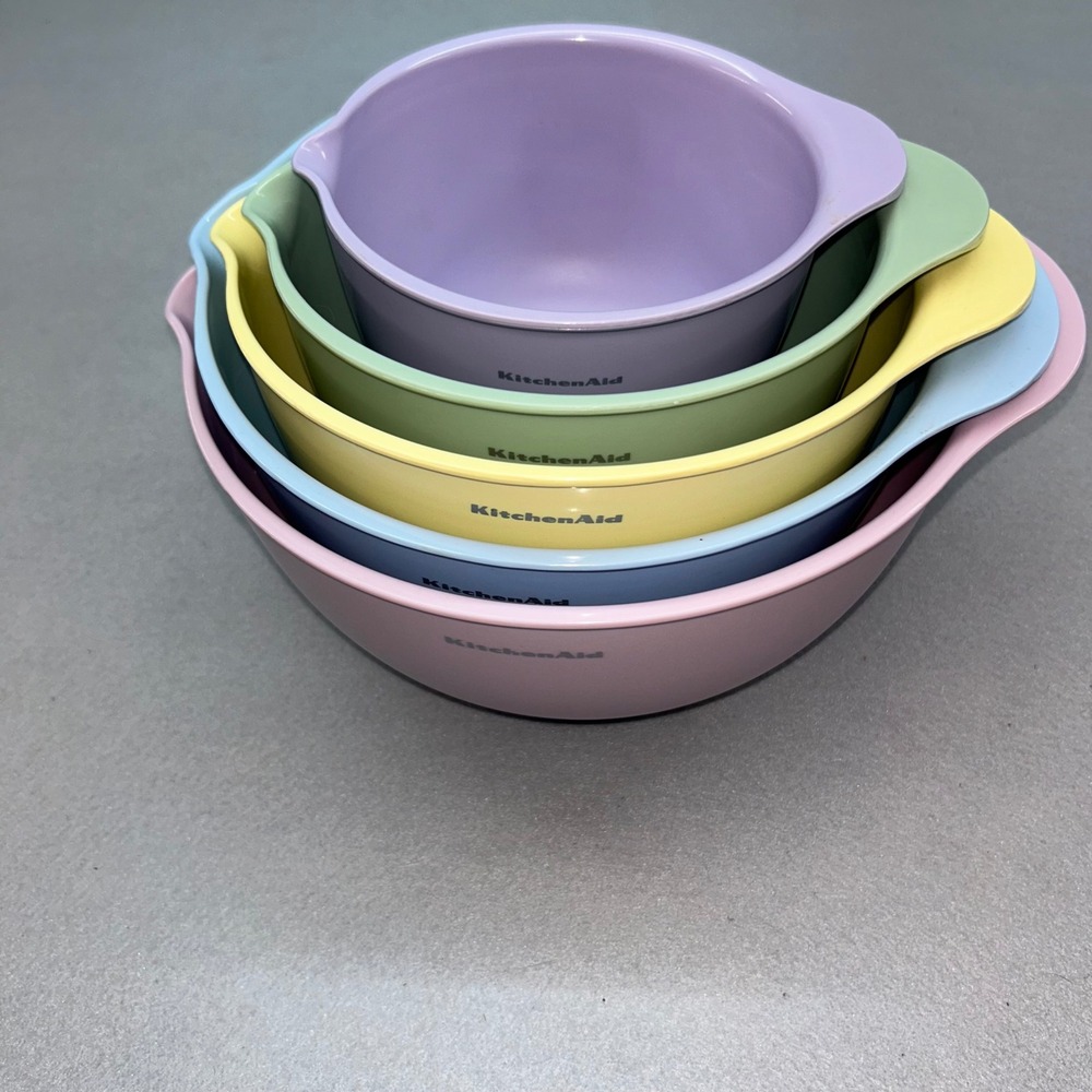 KitchenAid 5 Piece Nesting Mixing Bowl Set Pastel Pink Blue Yellow Green Purple